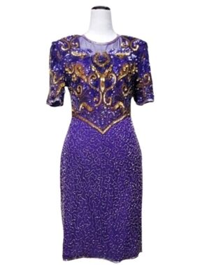 Laurence Kazar Vintage Purple Beadedle Midi Dress Size - see measurements